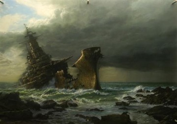 Seascape with Wrecked Battleship
