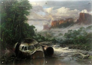 Cloudy River Landscape with Crashed Airliner