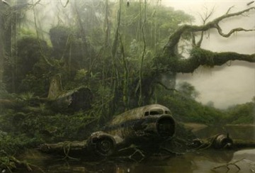 Jungle River Landscape with Plane Wreck