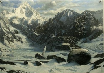 Mountain landscape with Crashed Airliner